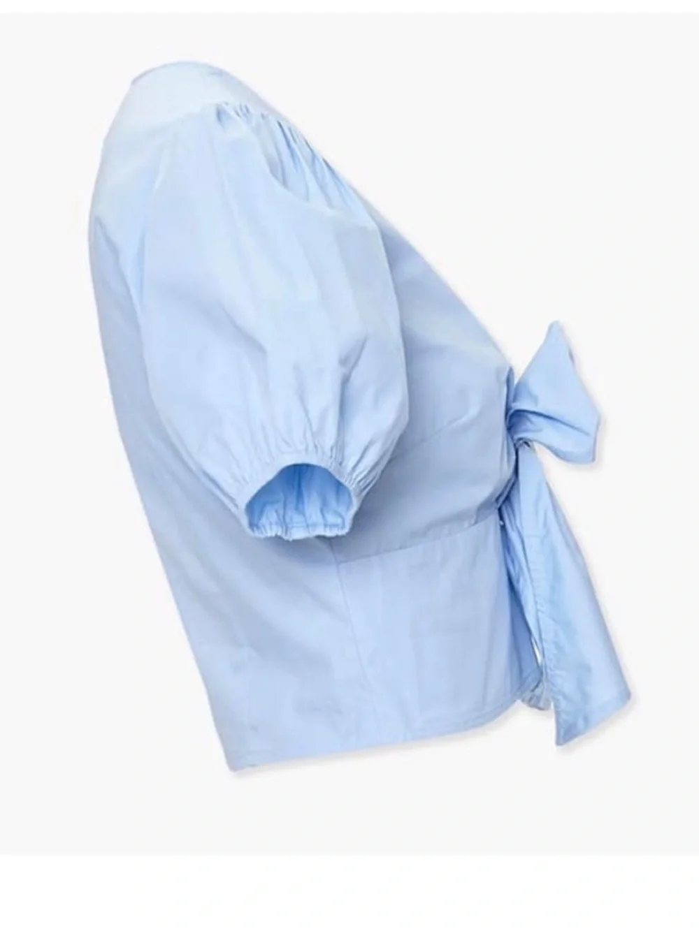 Forever 21 Poplin Light Blue Bow-Front Puff Sleeve Crop Top